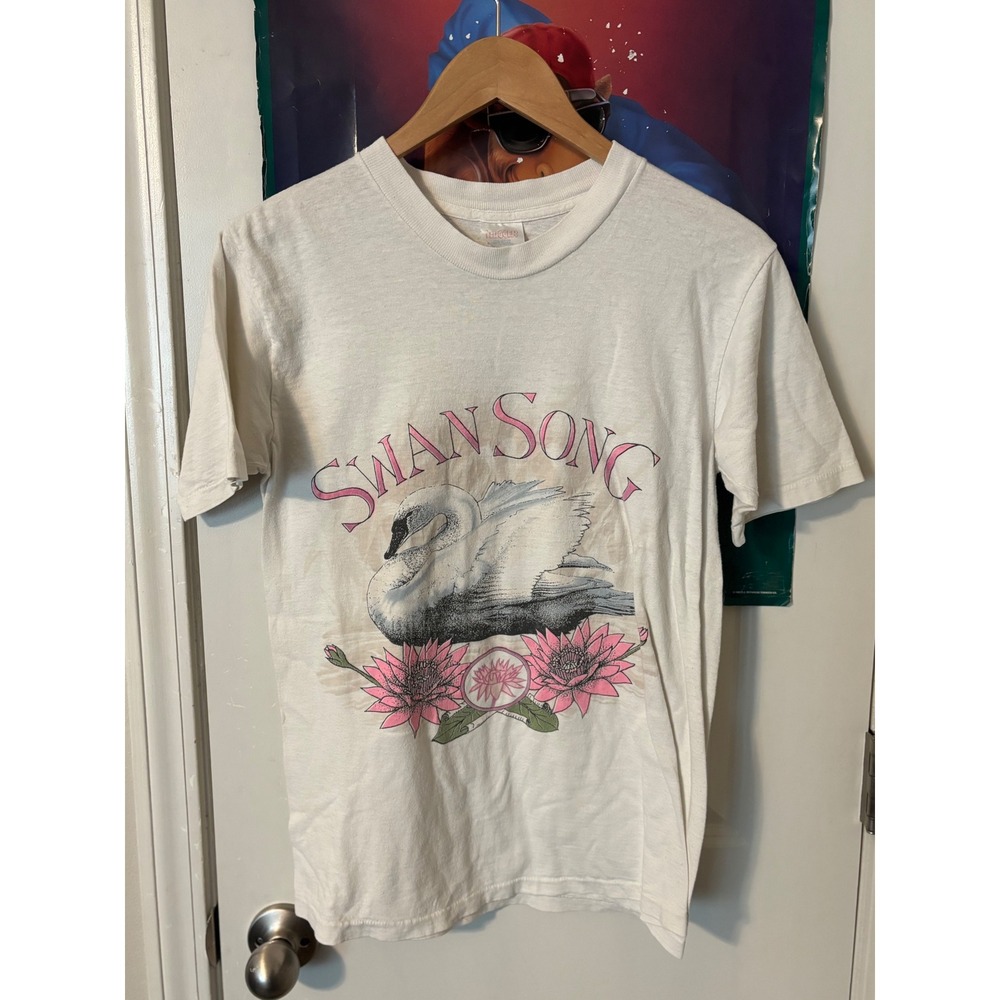 Vintage Swan Song Records T Shirt  Medium White Led Zeppelin Single Stitch 90s